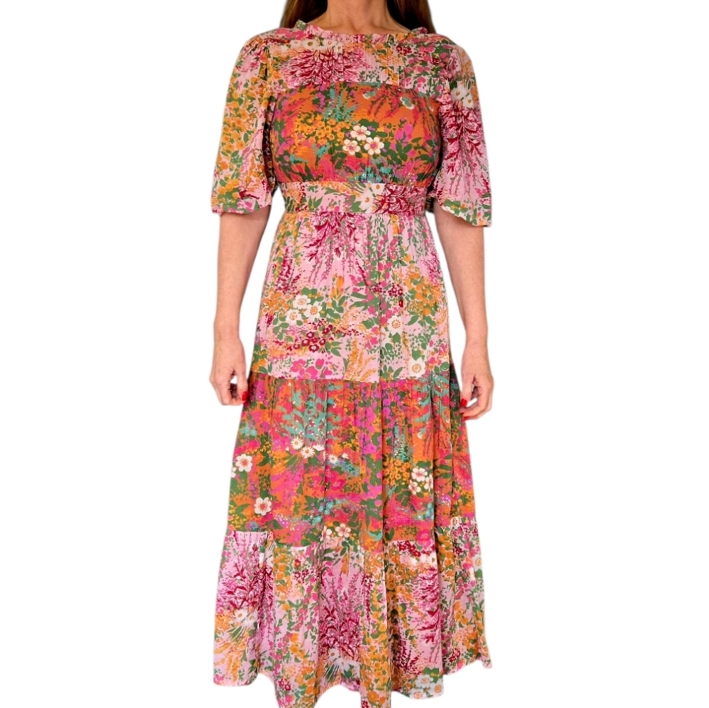 Banjanan Hilary Floral Dress Maxi Boho Loki's Garden Puff Sleeve Size XS - Picture 11 of 12